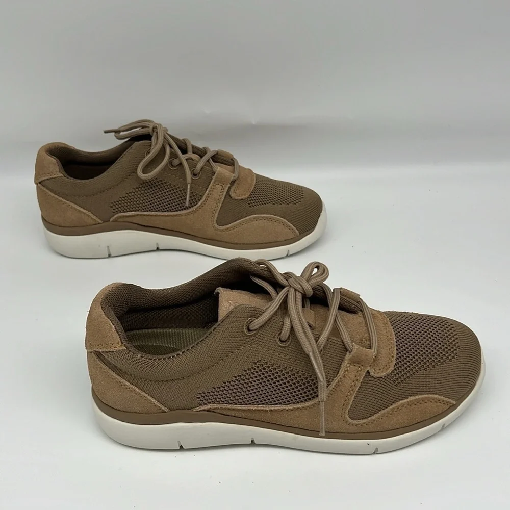 Propet Sarah Oxford Sneaker Flax Tan Knit Orthotic Comfort Walking 7AA NARROW